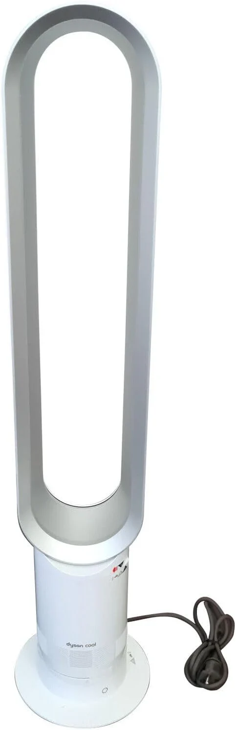 Dyson Cool AM07 Ventilátor távirányítóval 100cm, 9 órás időzítő, halk toronyventilátor fehér/ezüst, ENERGIATAKARÉKOS, állóventilátor hálószobába, hangerő 48db, 10 fokozat
