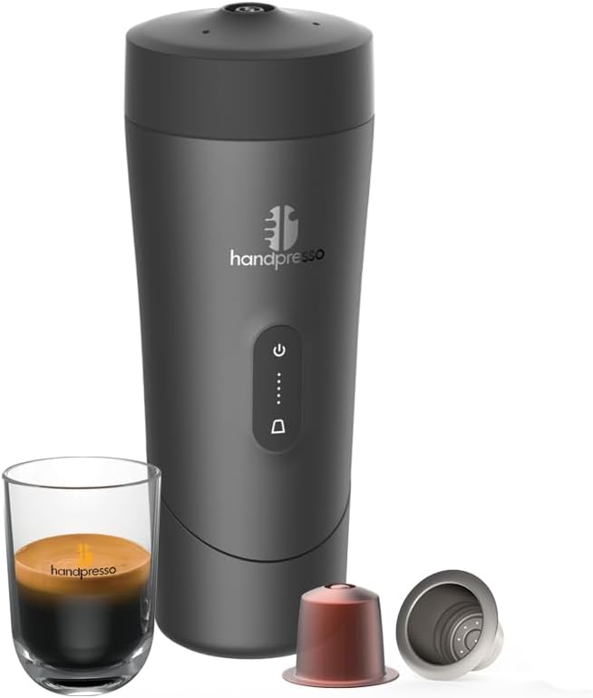 Handpresso Auto | macchina caffè a batteria - USB/C | caffettiera da viaggio premium per auto, furgone e outdoor | funziona con capsule espresso compatibili e ricaricabili | prepara Espresso e Lungo