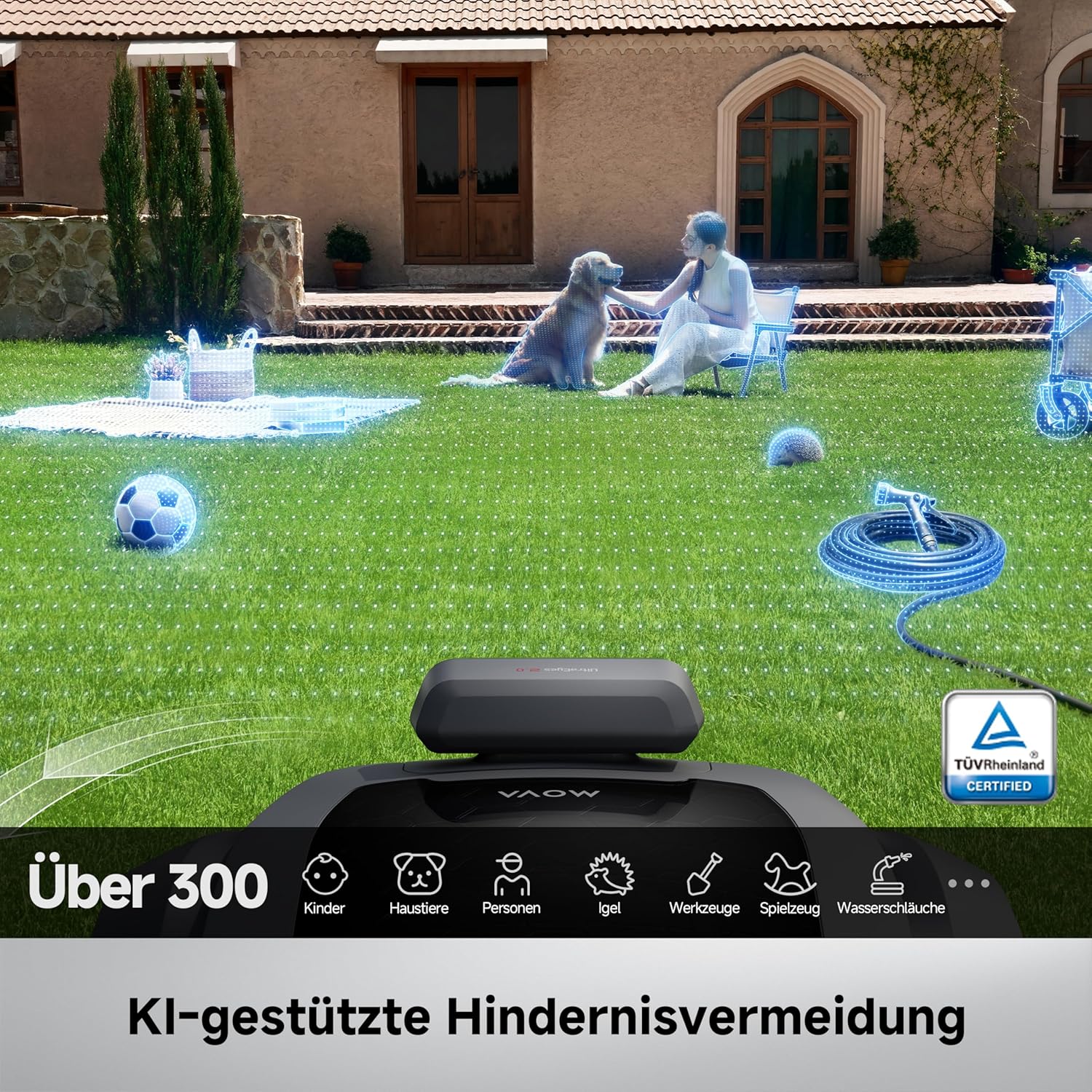 MOVA ViAX 500 Mähroboter Ohne Begrenzungskabel, Empf. 500 m², KI-gestützte Kartierung, 360°-LiDAR & Dual-KI-Vision, Intelligente Hindernisvermeidung, U-Fahrbahn, Kantenschnitt, App-Steuerung