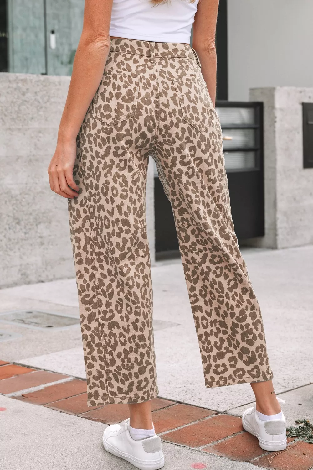 Leopard Print High-Waisted Cropped Jeans