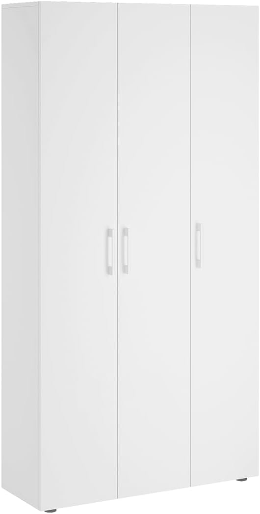 Bellamio Apol Mehrzweckschrank Weiß – Besenschrank 90 cm breit mit Stauraum – Putzschrank mit Staubsaugerfach – Vorratsschrank Küche - Aktenschrank aus Holz - Flurschrank – Aufbewahrungsschrank
