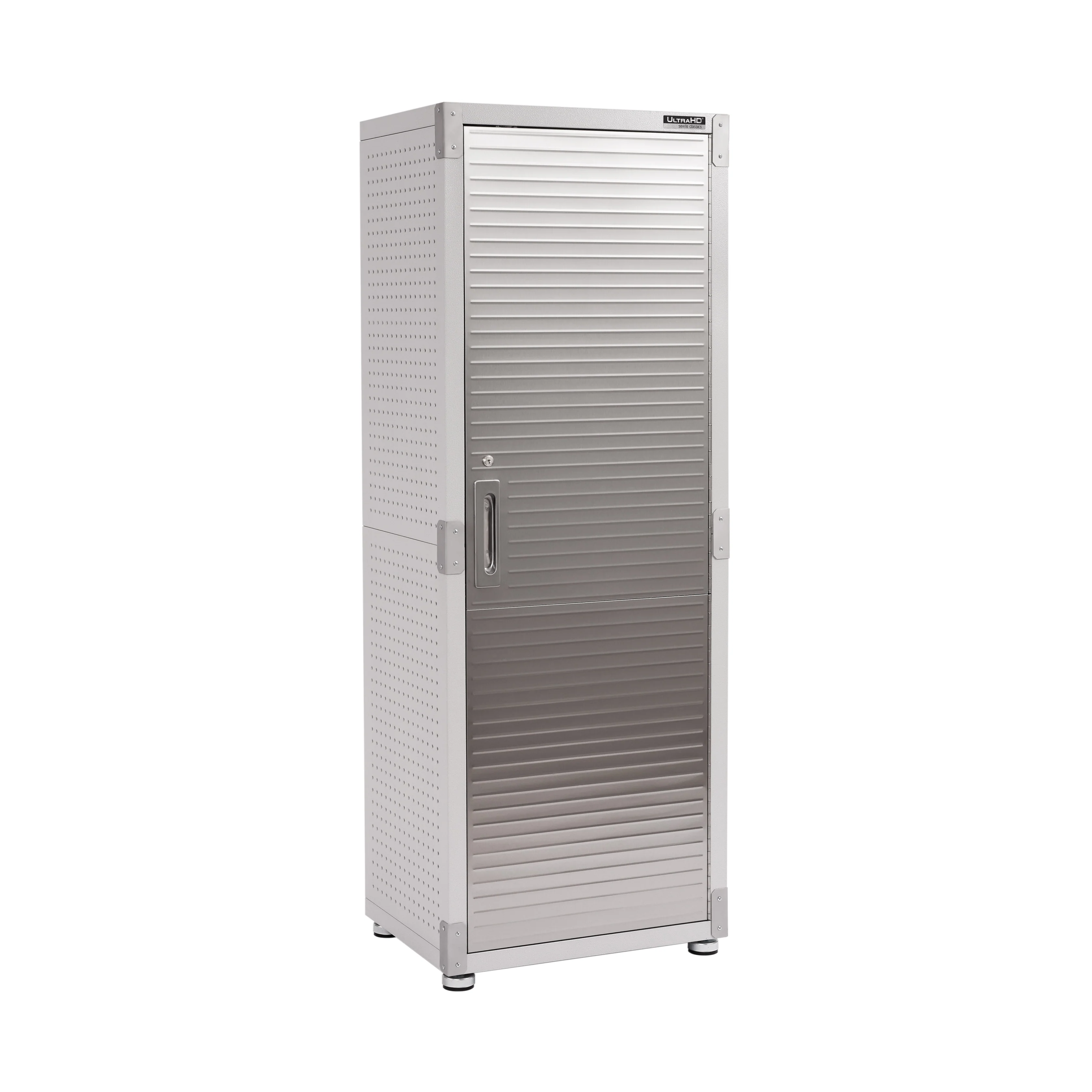 2025 Robuuste gereedschapskast van massief staal met RVS-deur, 61 x 46 x 168 cm, afsluitbaar, 4 legplanken, granietafwerking, UltraGuard? coating, draagvermogen 317 kg