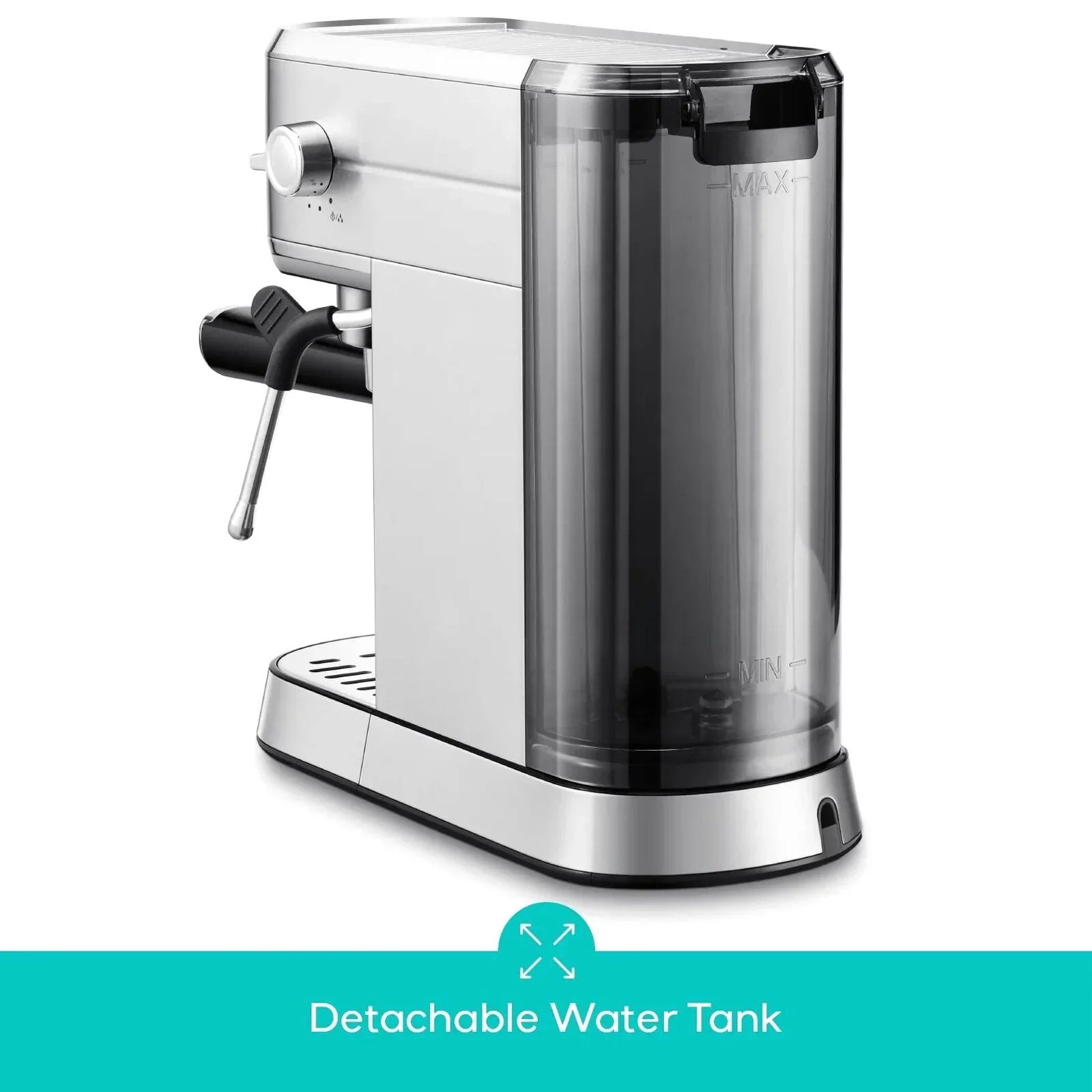 CASABREWS 5418Basic Espresso Machine with 20-Bar pressure, 34 oz Water Tank, with Milk Frother, Silver