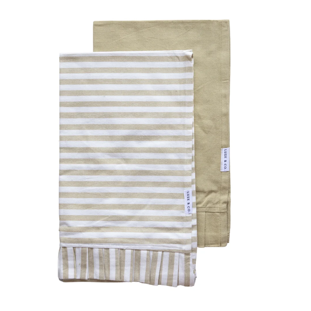 Sage Green & White Stripes Ruffle Kitchen Dish Towel