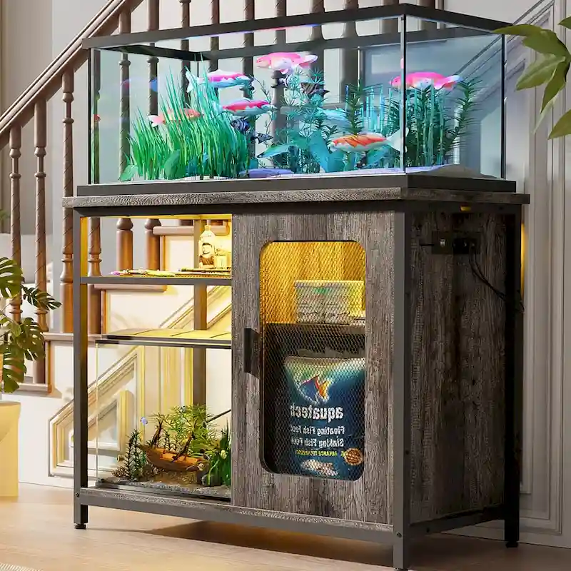 20-29 Gallon Fish Tank Stand with Power Outlets & LED Light