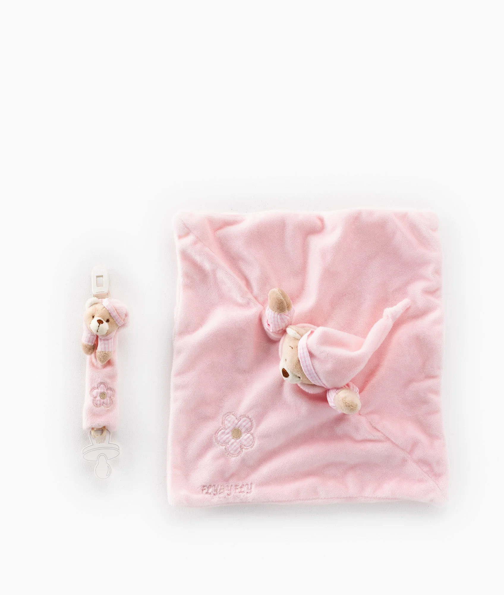 Baby Comforter & Dummy Clip Set | Pink