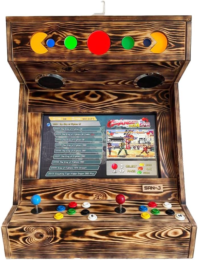 Bar-Top Arcade Retrò SAN-J | Fatto a Mano (Stile Bruciato) – 2 Giocatori