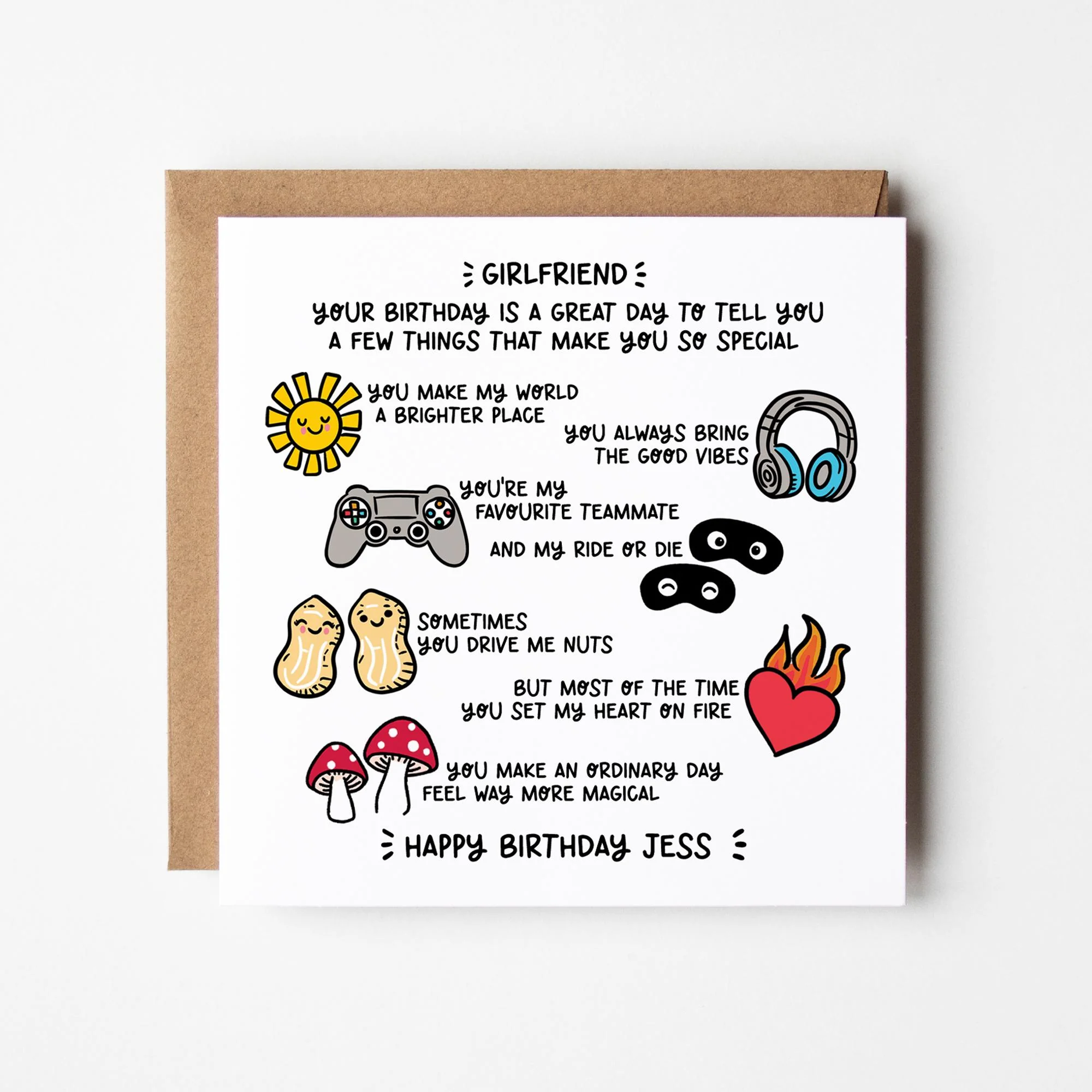 Girlfriend Birthday Card, Cute Funny Relationship Card with Kraft Envelope