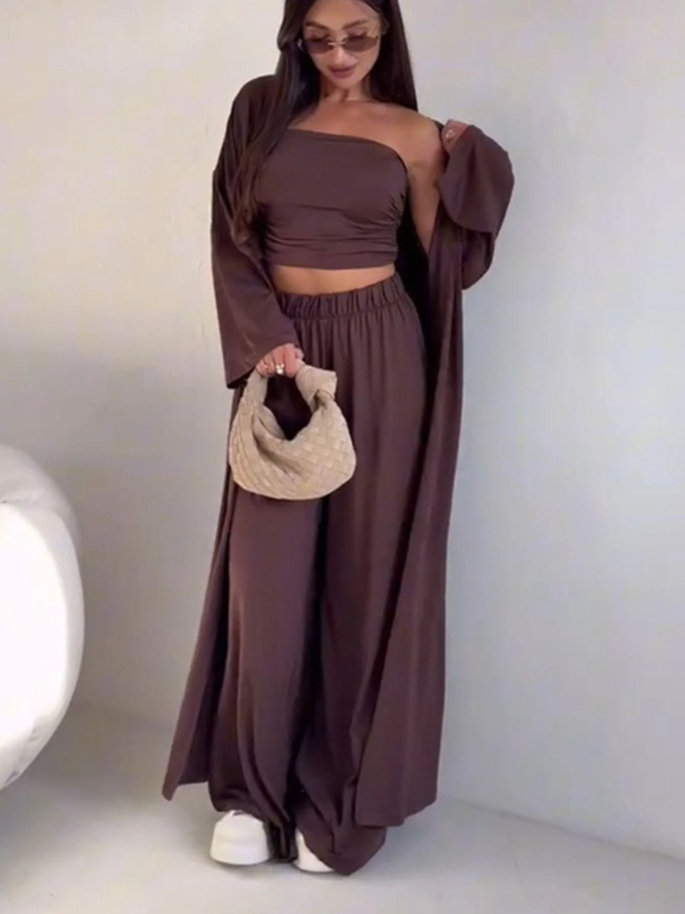 Tube Top & Cardigan & Pants Three Piece Set