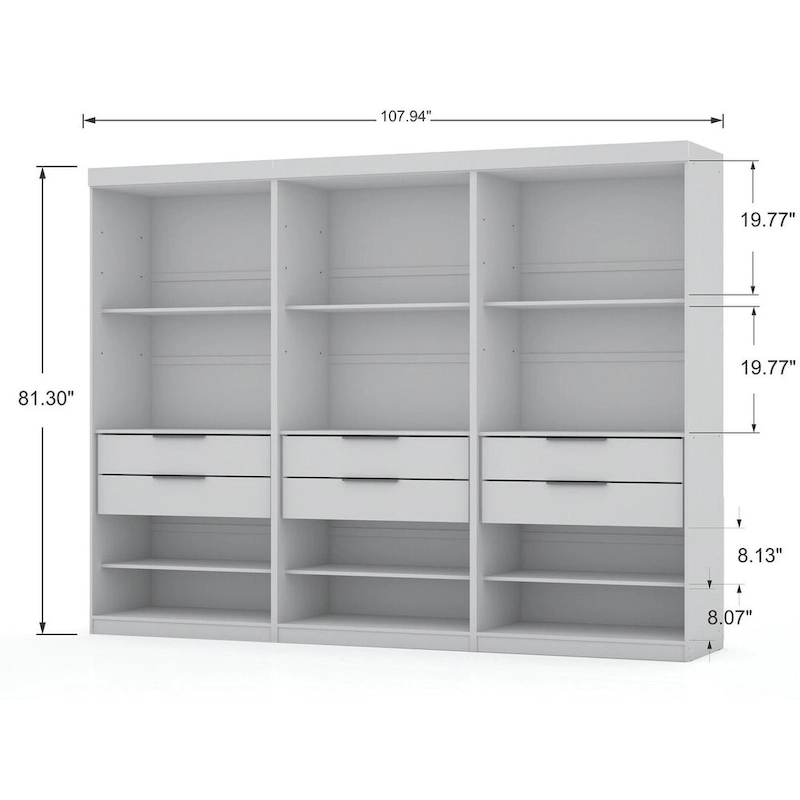 Mulberry 2.0 Modern 3 Sectional 6 Drawer Wardrobe Closet Set of 3