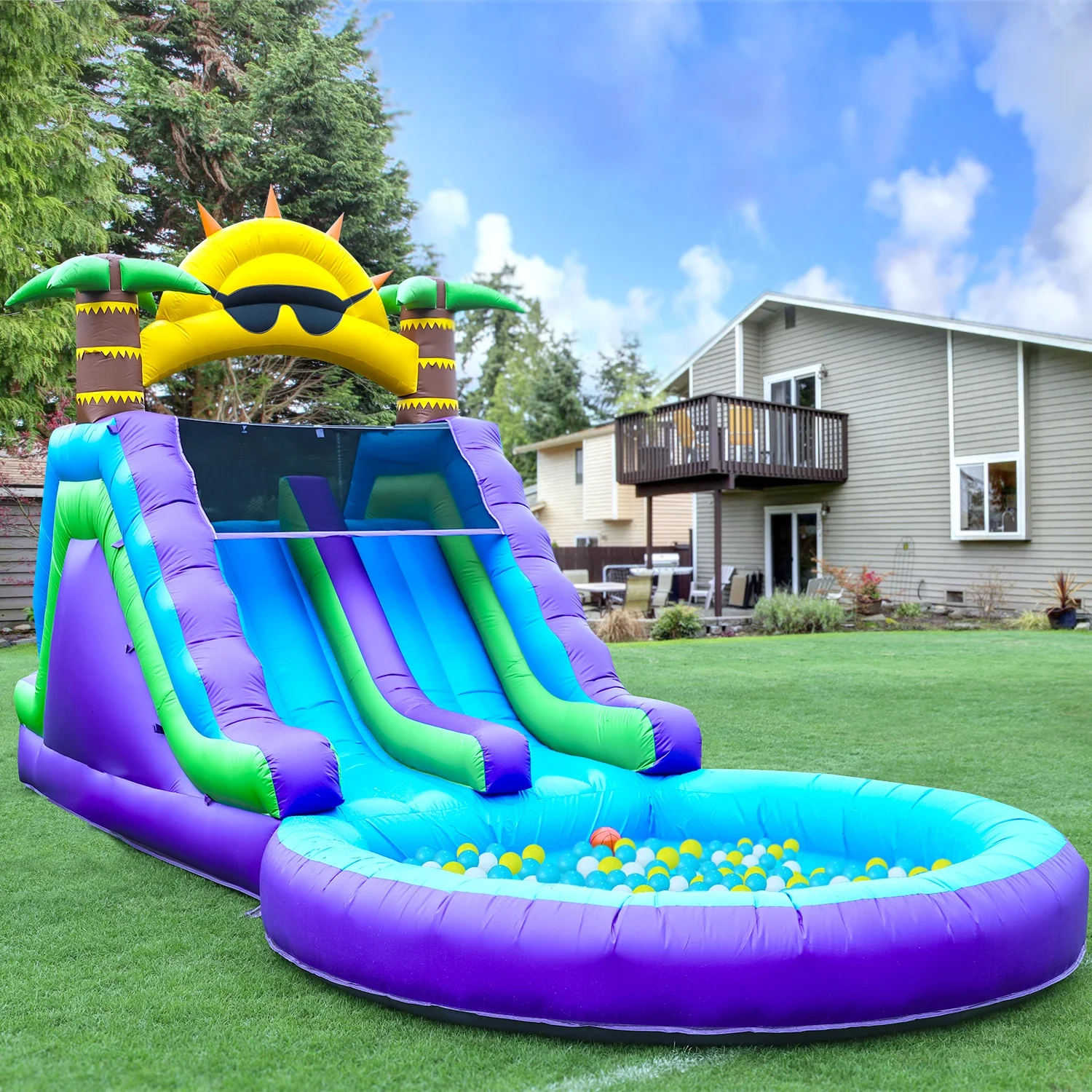 Relunch 26FT Inflatable Double Water Slide for Kids & Adults, PVC Inflatable Water Park with Blower, Giant Splash Pool for Backyard & Outdoor Fun, 26'L x 12'W x 14'H