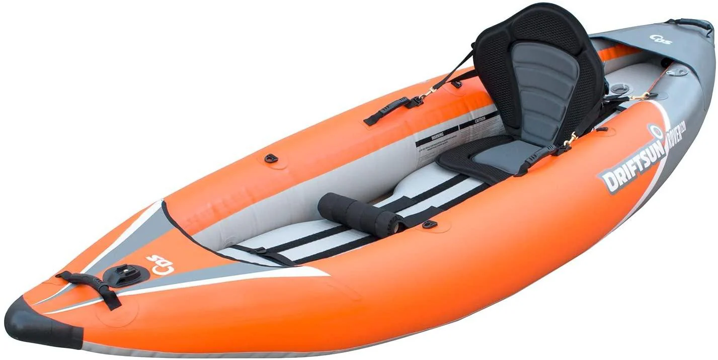 Rover 120/220 Inflatable Tandem White-Water Kayak with High Pressure Floor and EVA Padded Seats with High Back Support, Includes Action Cam Mount, Aluminum Paddles, Pump and More