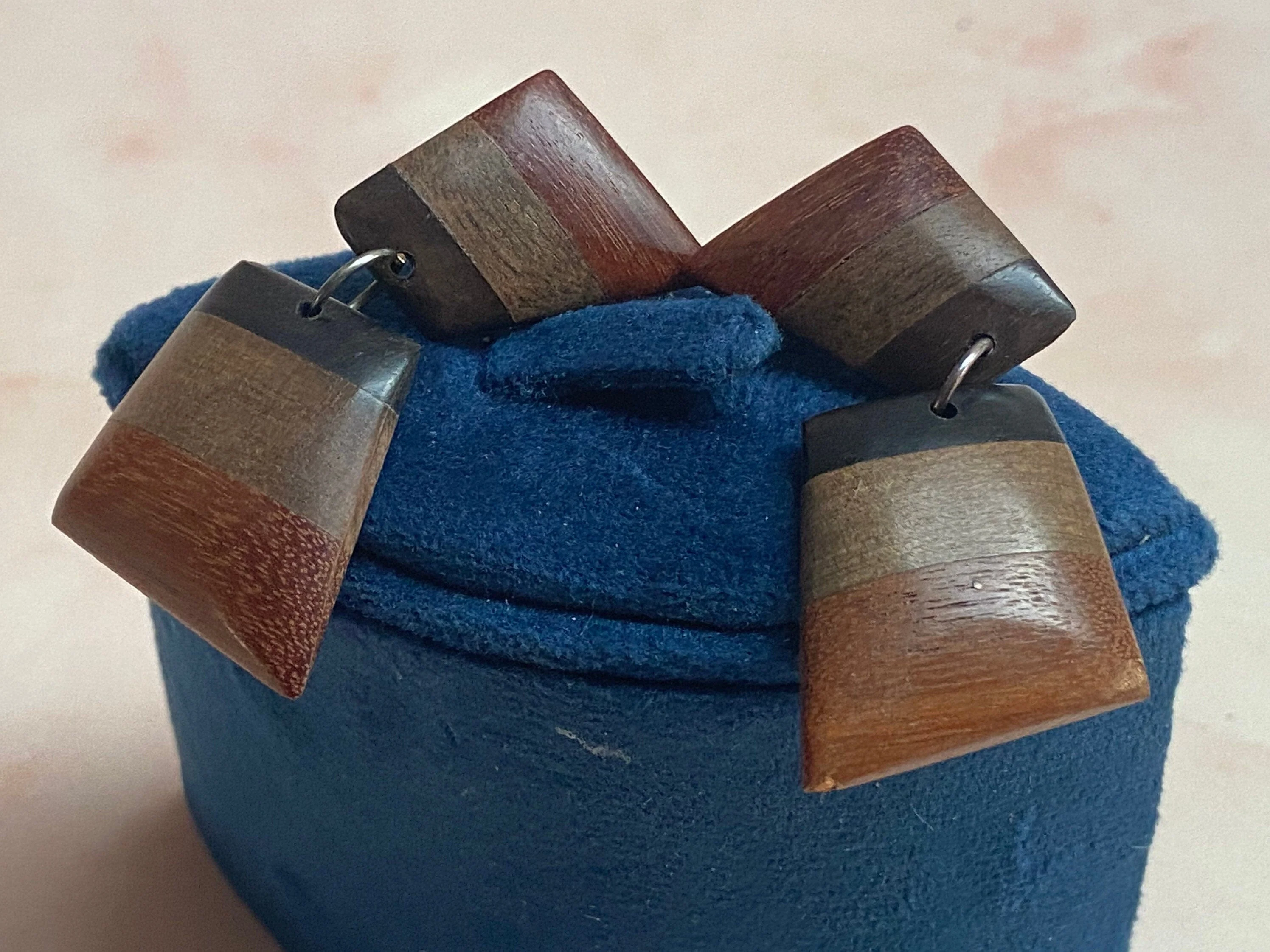 1990s Geometric Wooden Earrings