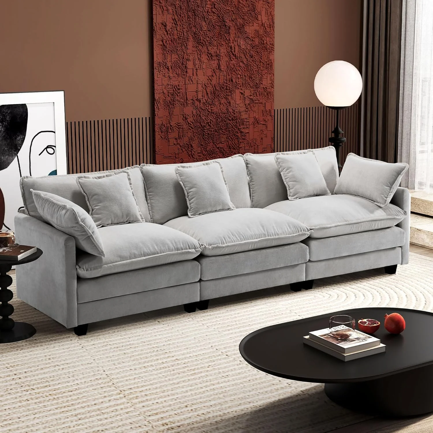 111.4 Inch L-Shaped Modern Sofa Modular Cloud Sofa Ottoman 4-Seater Chenille Deep Seat Sofa