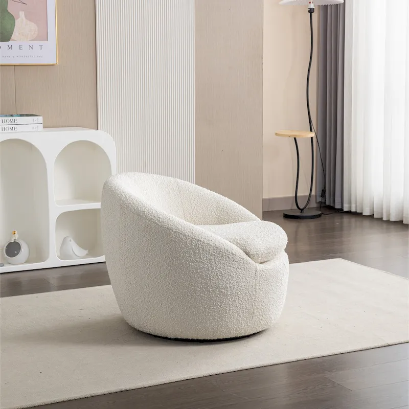 Swivel Barrel Chair - 360° Rotation - Boucle Fabric