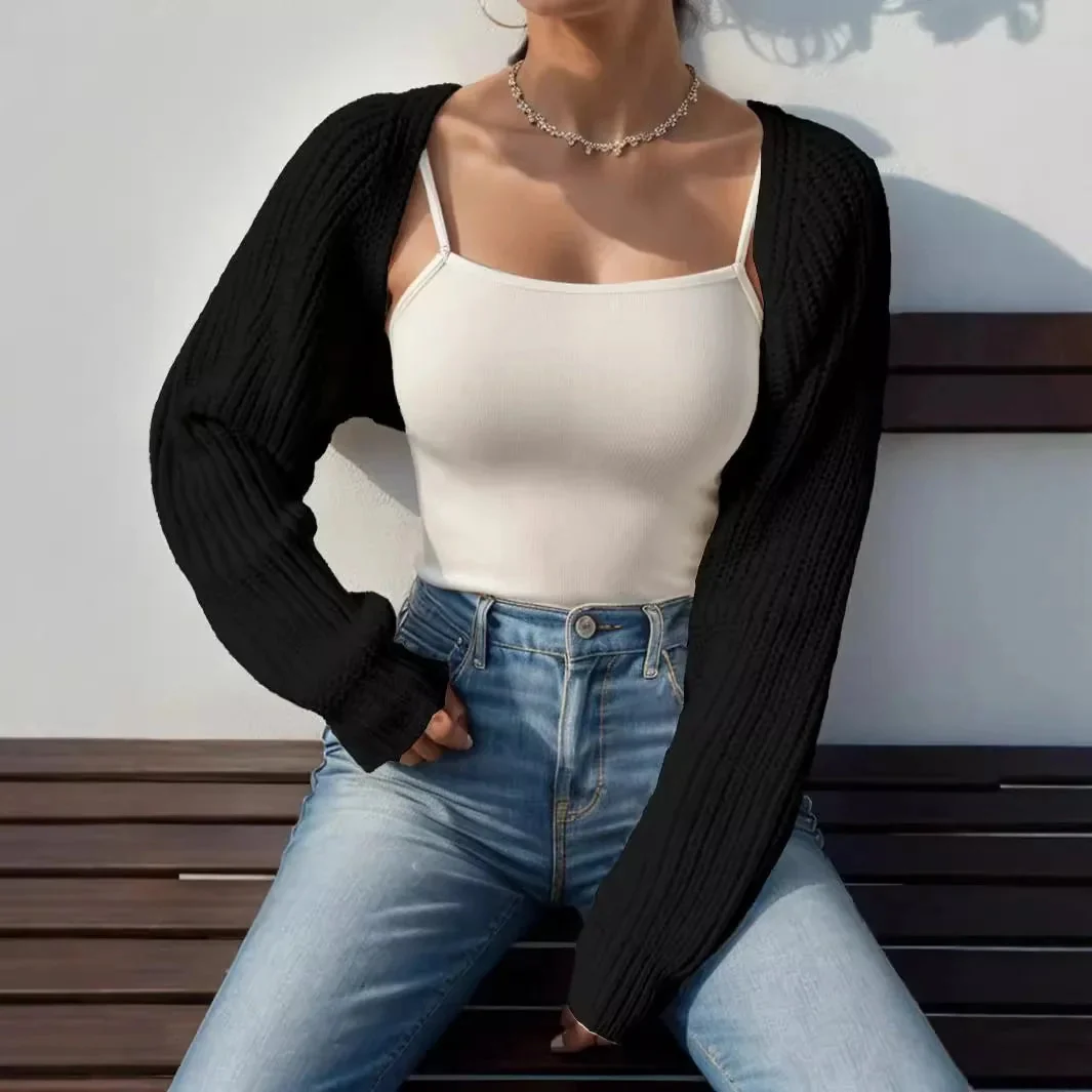 Women��s Cropped Shrug Cardigan Relaxed Ribbed Design