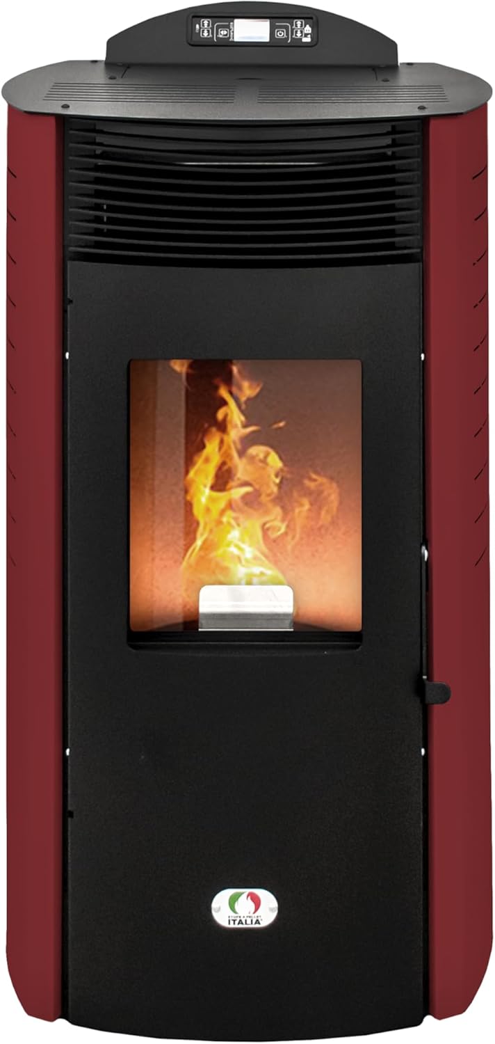 STUFE A PELLET ITALIA Siberia Aria New 18 KW Canalizzata WiFi - Stufa ad Aria Ventilata Efficienza 91% Scalda 180m² Autonomia 30H Programmabile 5 Velocità e Potenze Garanzia 24 Mesi Rosso