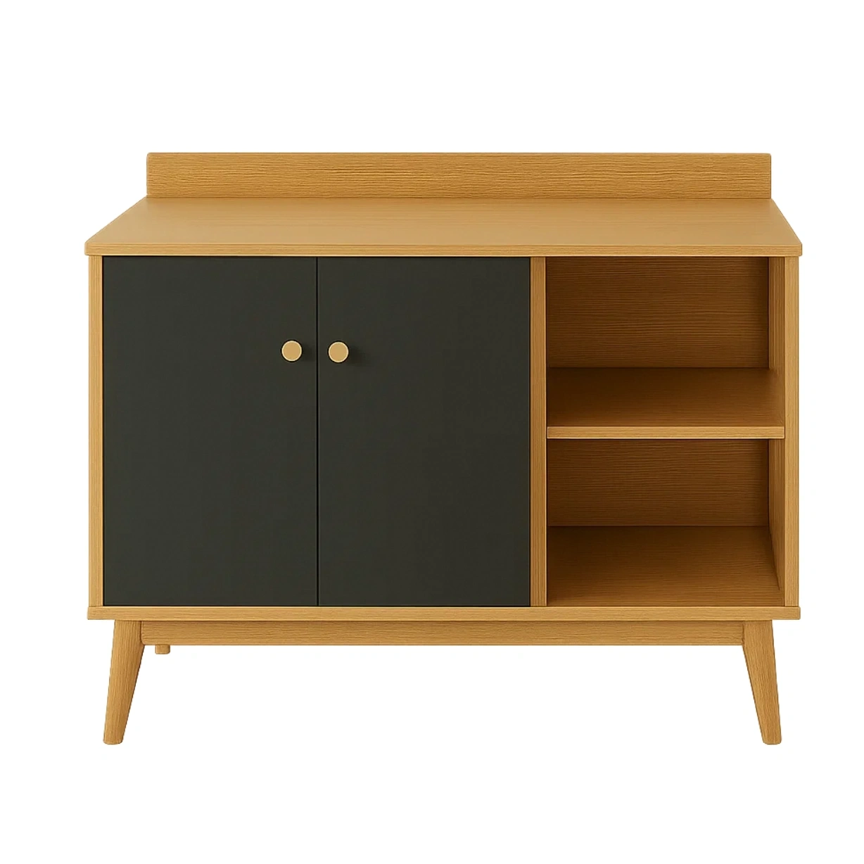 Kkken, kkkenrullebord med 2 lger og hylde, naturtr og sort, 80x40x80 cm - NCBGLbgym0wl