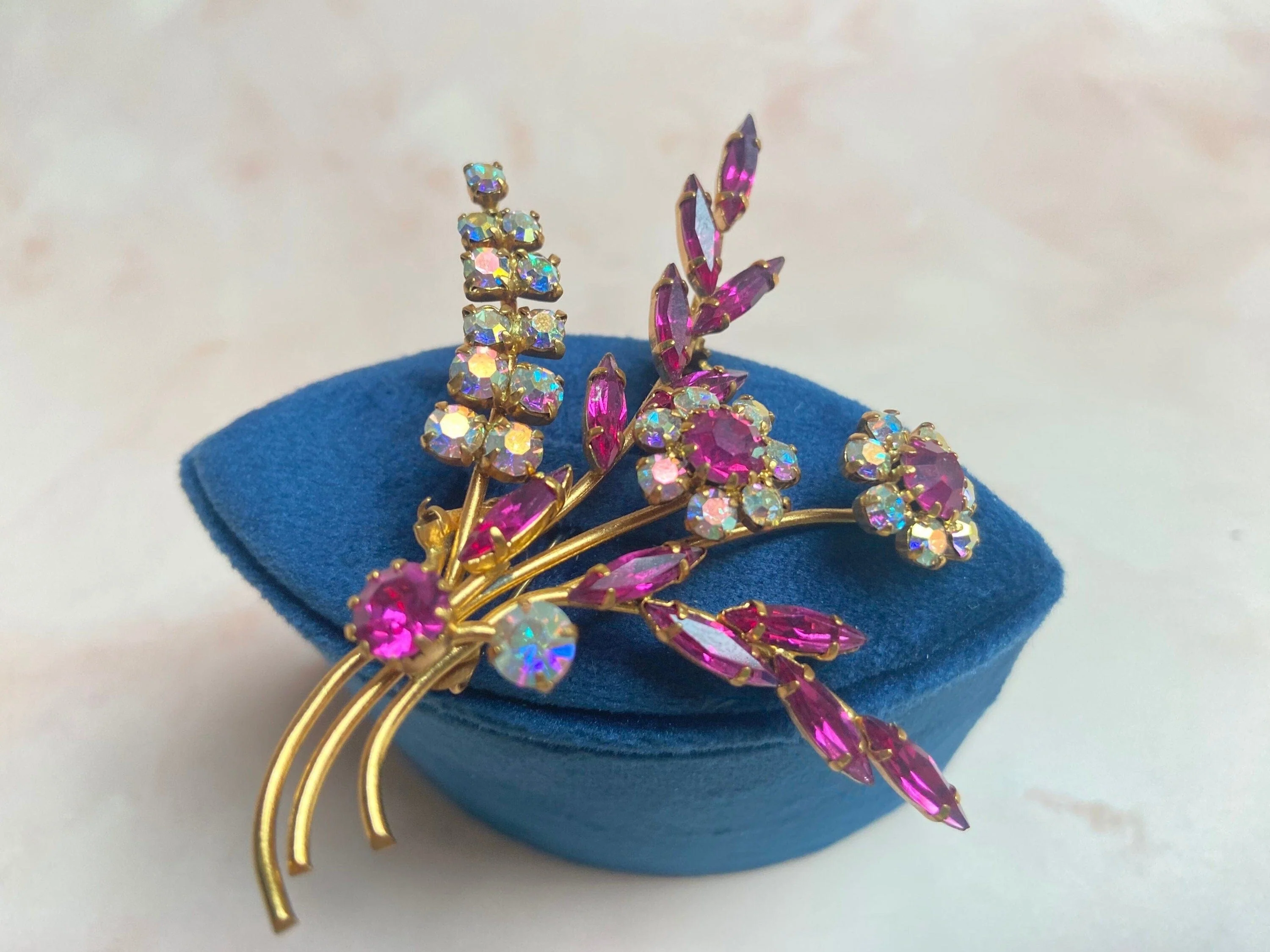 1950s Czech Glass Fern Spray Sparkle Brooch