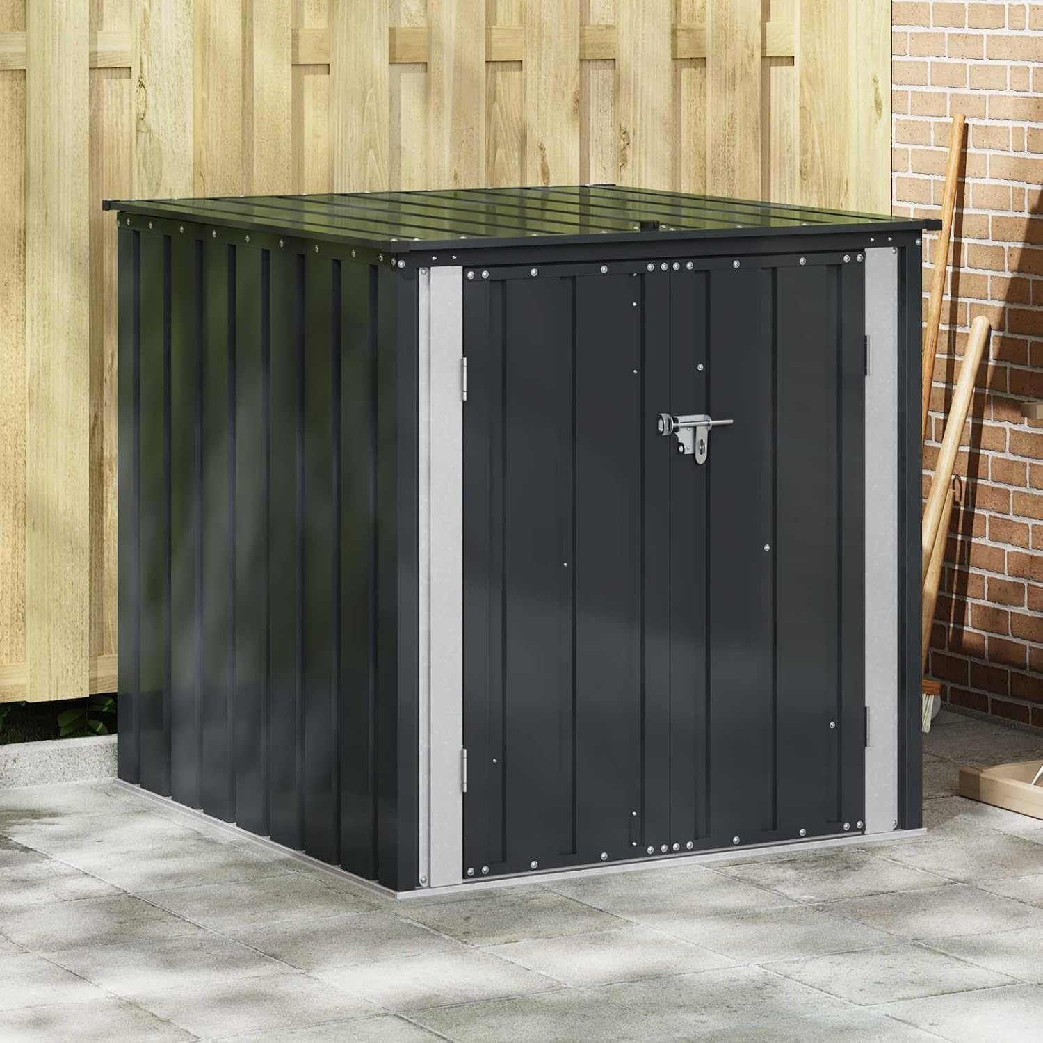 vidaXL Gartenlagerbox Schwarz 101,5 x 107 x 100 cm Stahl, Stylischer, rechteckiger Tisch für jeden Essbereich, pflegeleicht, Elegantes Design, vielseitig einsetzbar - EIN echtes Zuhause!