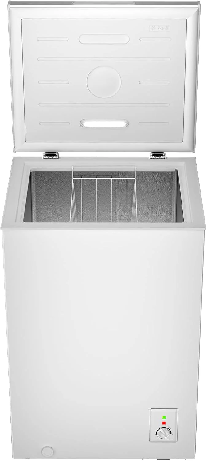 CHiQ FCF98DE Congelatore a pozzetto 99 L, 54,5 x 47,6 x 83,5 cm, congelamento 4 stelle, controllo termostatico, cestello in filo, porta bilanciata, silenzioso, bianco
