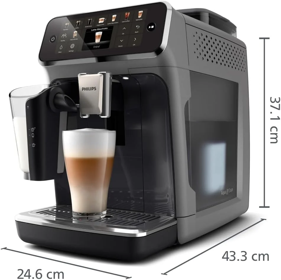 Philips Serie 5500 Kaffeevollautomat – LatteGo Milchsystem, 20 heiße und kalte Kaffeespezialitäten, 40% leiser mit SilentBrew, QuickStart, Grau (EP5544/50)