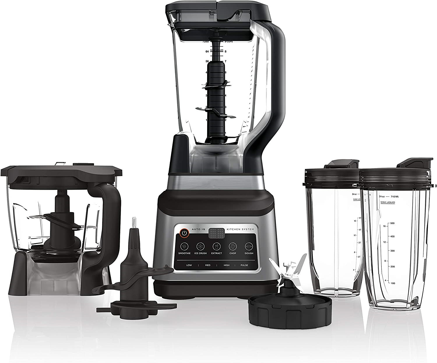 Mega Kitchen System 72 oz. Pitcher 8-Cup Food Processor 16 oz. Single Serve Cup 1500-Watt Black