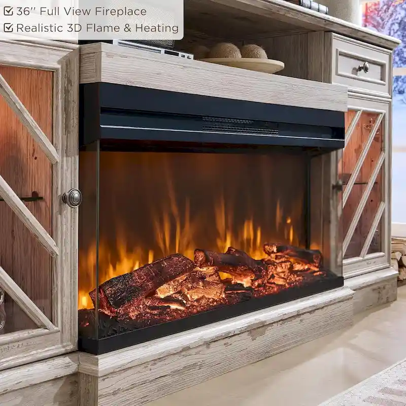 Farmhouse TV Stand with 3-Sided Fireplace, Entertainment Center