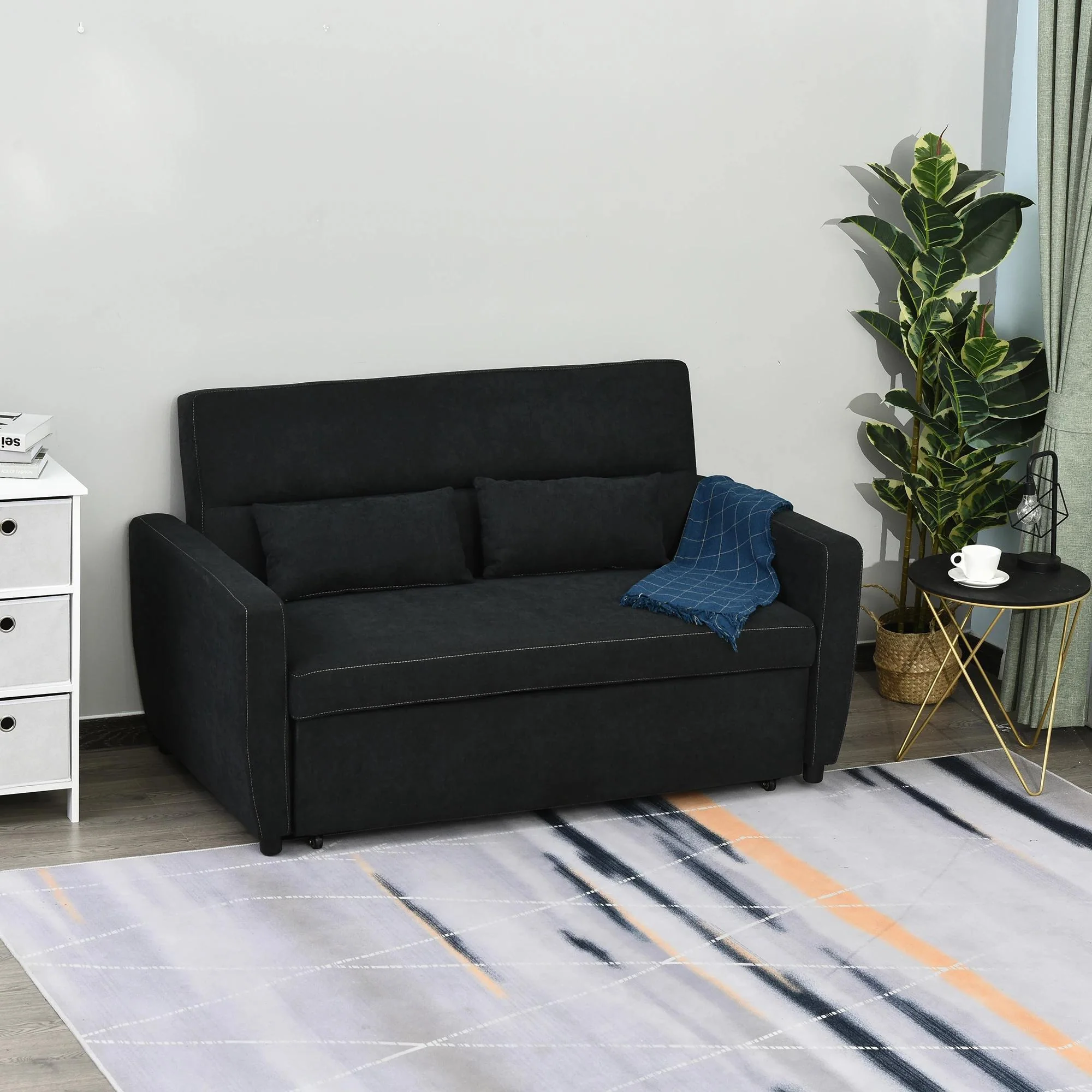 HOMCOM slaapbank, opklapbare bank, 2-zits stoffen bank, slaapbank, bank met slaapfunctie, bankstel, verstelbare hoek 148 x 82 x 89 cm