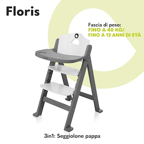 LIONELO Floris Seggiolone pappa da 6 mesi fino a 12 anni o 40 kg Sedia 3in1 dall'infanzia all'adolescenza, Costruzione in legno Regolazione in altezza del sedile e del poggiapiedi, Vassoio rimovibile : Prima infanzia