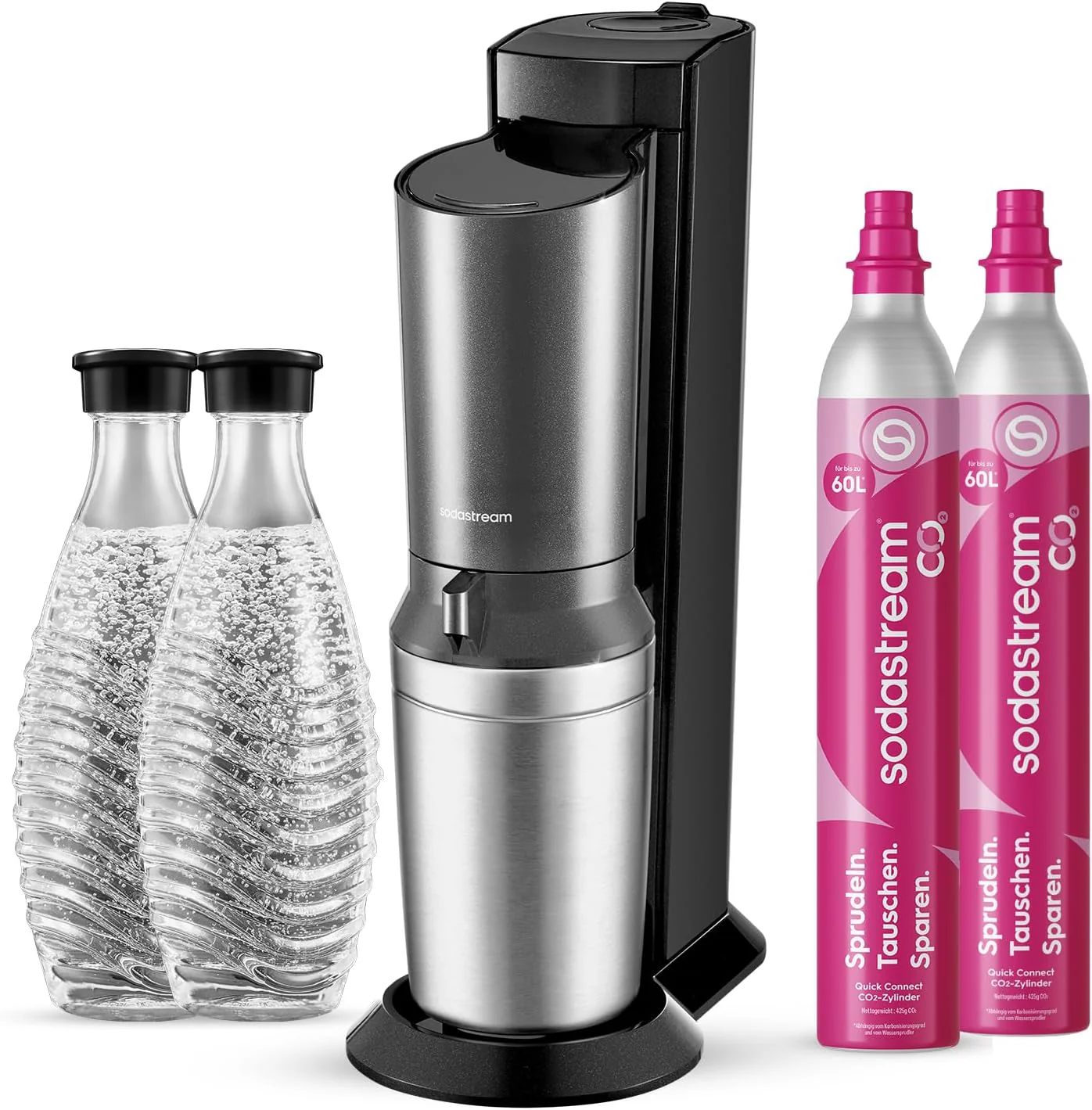 SodaStream Crystal 3.0 szódagép 2 db Quick-Connect CO2 patronnal és 2 db üvegpalackkal
