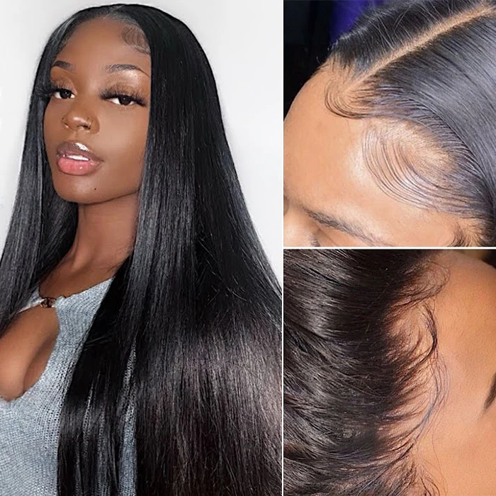 Invisible HD Lace Wigs Brazilian Straight Human Hair Lace Front Wigs 220% Density