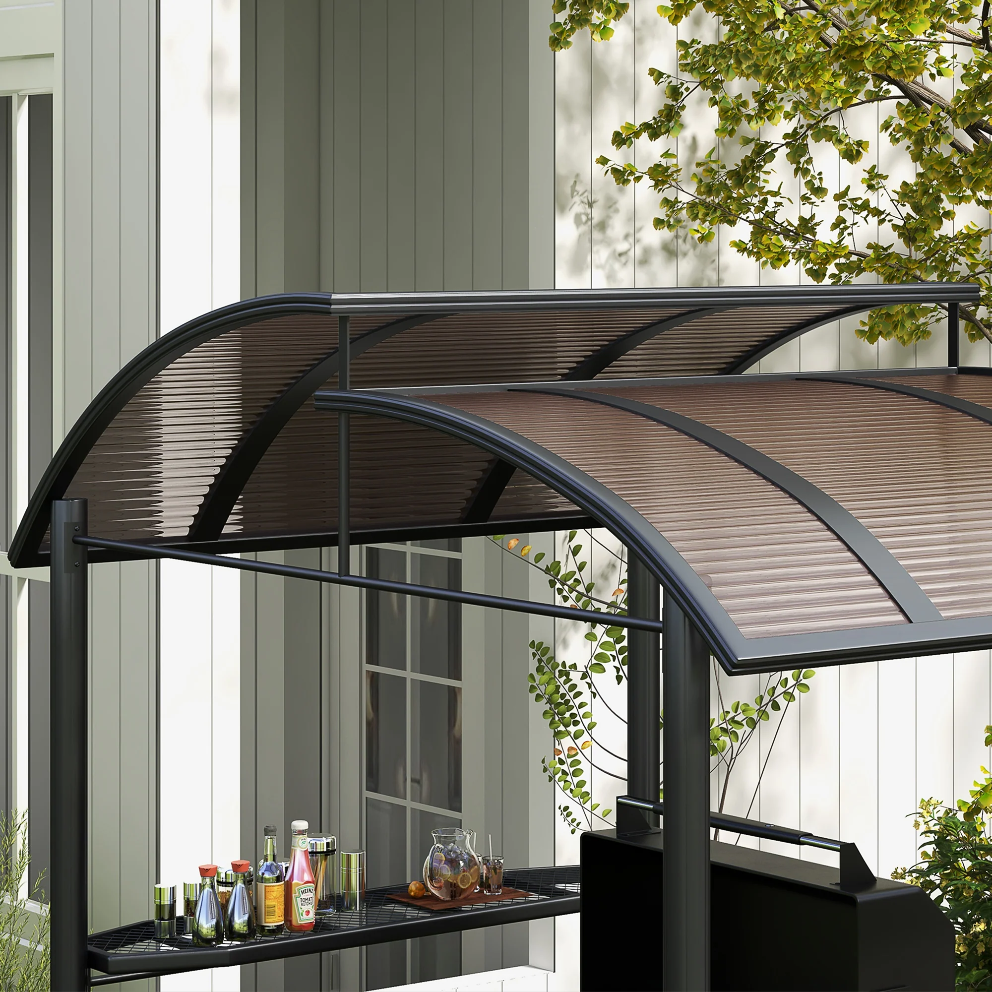Outsunny Grillpaviljoen Grilldak Grillprieel, weerbestendig, 240 cm x 150 cm x 230 cm, Geelbruin + Donkergrijs