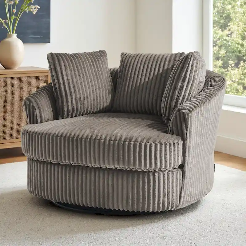DREAMSIDEA Recessed Arm Slipcovered Swivel Barrel Chair