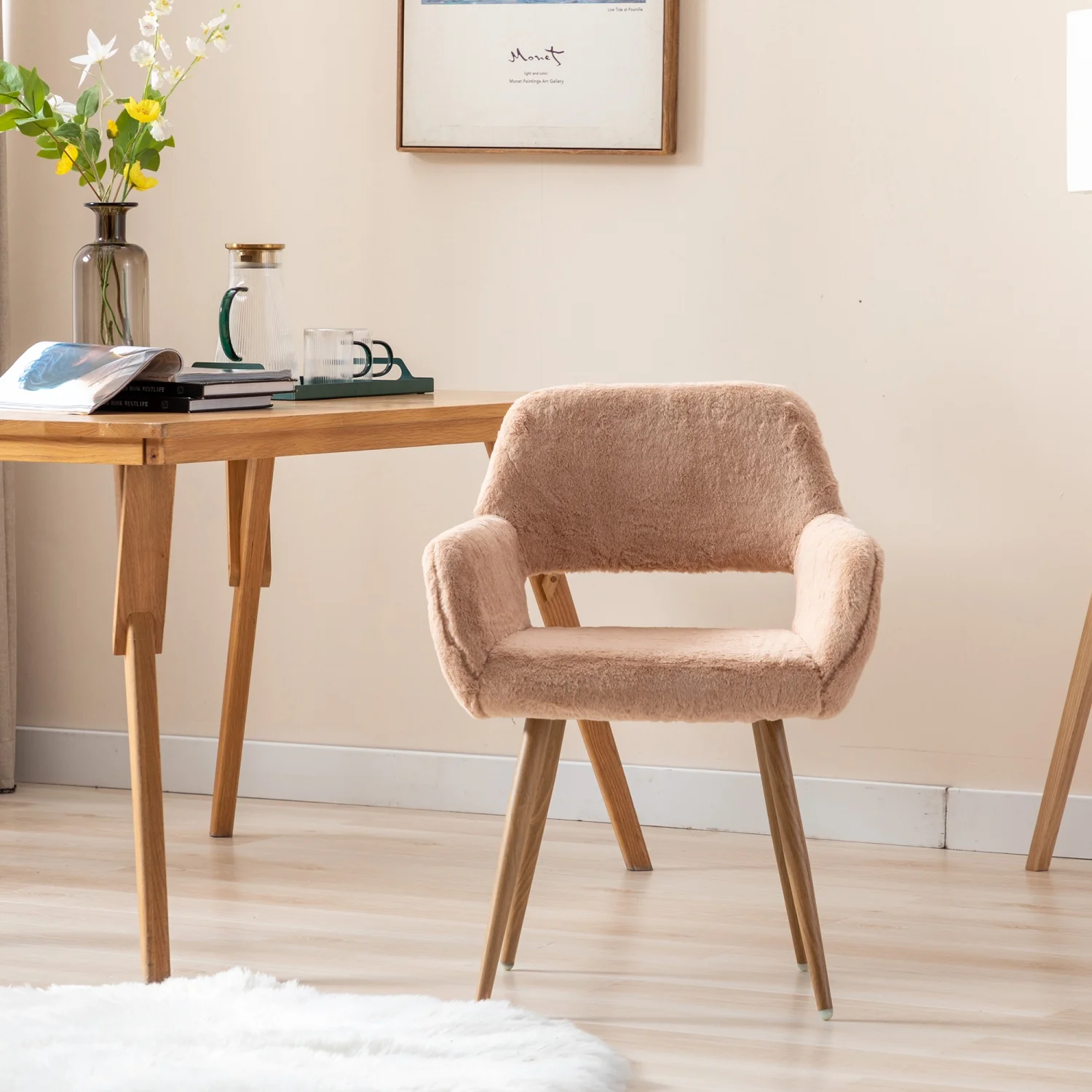 Elegante en luxueuze HengMing eetkamerstoelen met imitatiebont �C Mid-Century-stijl met stevige, gepoedercoate stalen poten