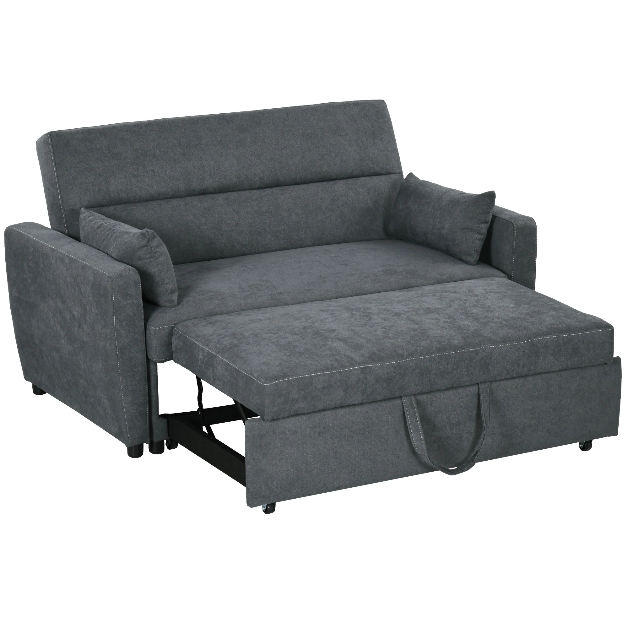 HOMCOM Uitklapbare slaapbank, 2-zits, tot 200 kg, Houten frame, 155x90x88,5cm, Donkergrijs