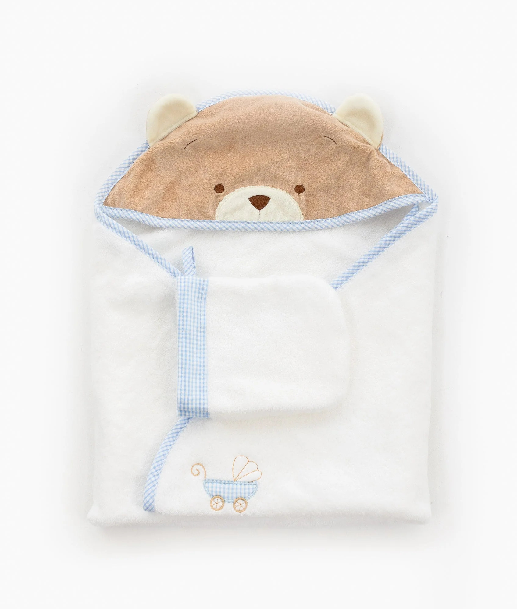 Bath Towel & Wash Mitt Set | White & Blue