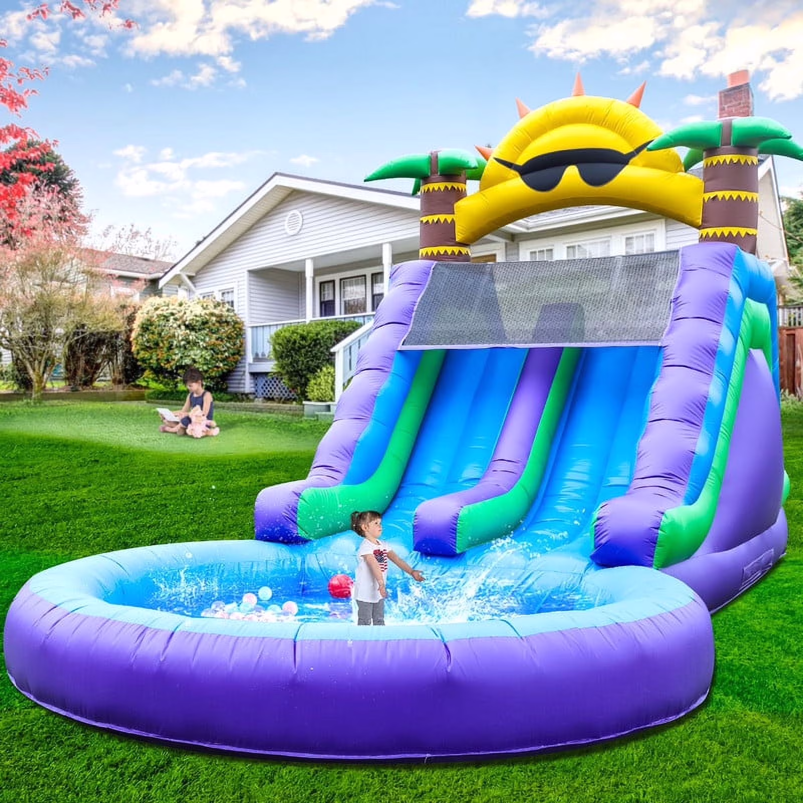 Relunch 26FT Inflatable Double Water Slide for Kids & Adults, PVC Inflatable Water Park with Blower, Giant Splash Pool for Backyard & Outdoor Fun, 26'L x 12'W x 14'H