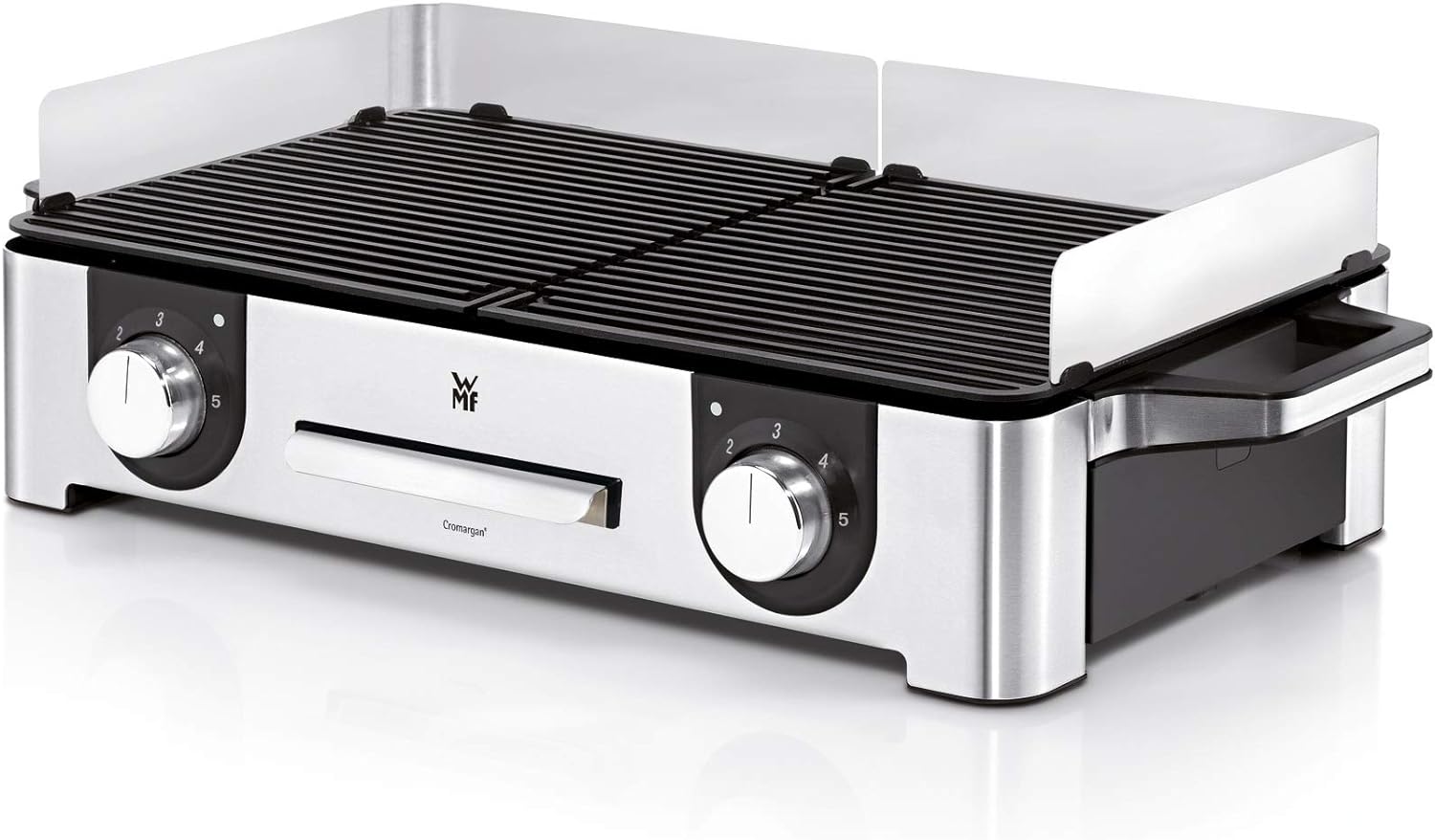 WMF Lono Master-Grill, Elektrogrill, 50x28 cm, Elektrogrill Tischgrill mit Windschutz und Auffangschale, Outdoorzertifiziert für Barbecue, 2 getrennt regulierbare Grillflächen, 2400 W, edelstahl matt
