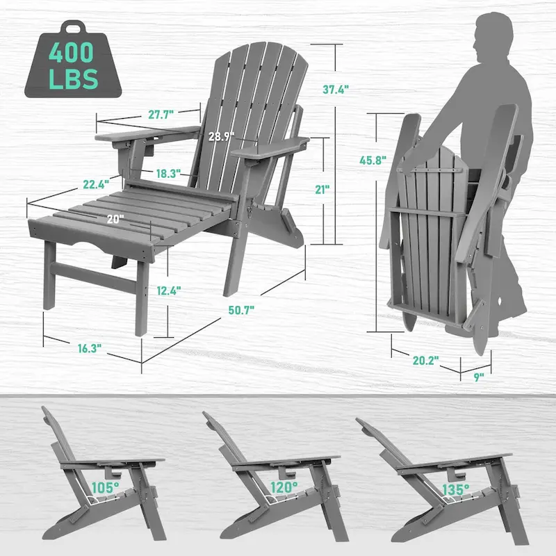 Vrakae Folding and Adjustable Adirondack Chair with Ottoman