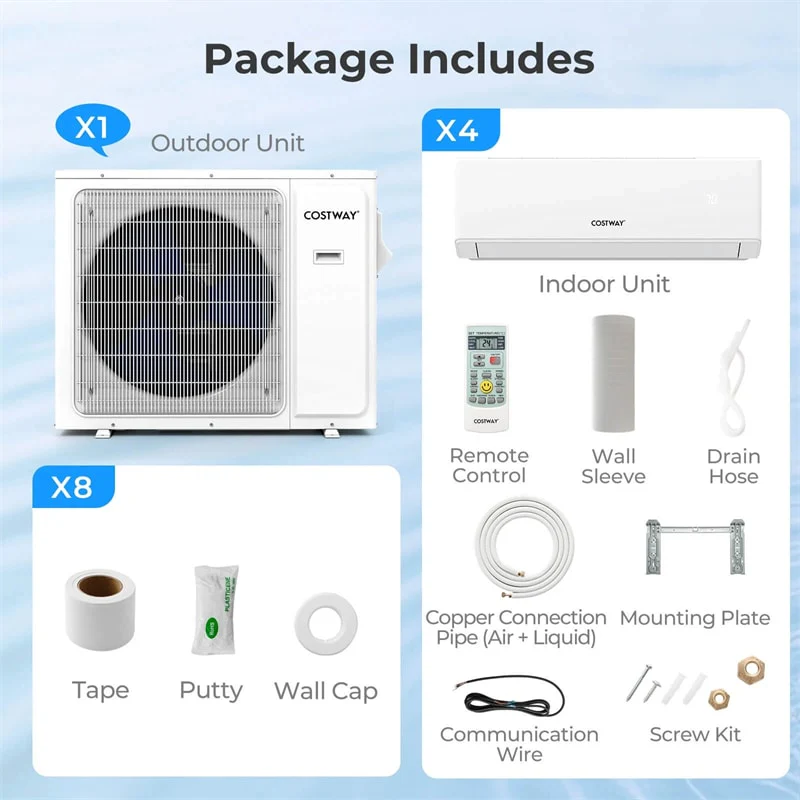 36K BTU 4 Zone Mini Split Air Conditioner, 23 SEER2 WiFi Enabled Ductless Split AC Unit with Heat Pump Full Set, Energy Star Certified