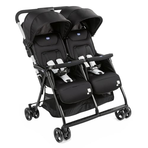 Chicco OHlalà Twin Passeggino Gemellare Doppio da 0 Mesi a 15 kg, Passeggino Leggero Reclinabile e Pieghevole, Chiusura Compatta, Poggiagambe Regolabili, Parapioggia e Capottina Estendibile, Nero : Prima infanzia