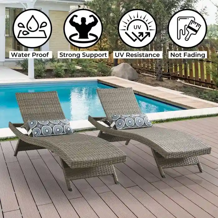 All Weather Wicker Chaise Lounge - Set of 2