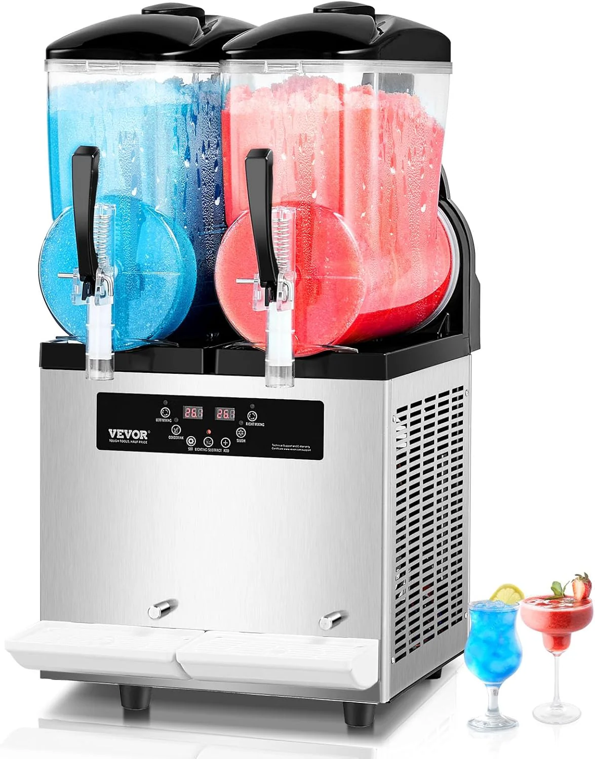 VEVOR Kereskedelmi Slushie Gép 12 L x 2 Dupla tartályos Fagyasztott Ital Gép, 96 Csésze Rozsdamentes Acél Slushie Gép Billentyűzettel Lágyfagylalt Készítő Partikra Éttermekbe Kávézókba Bárokba