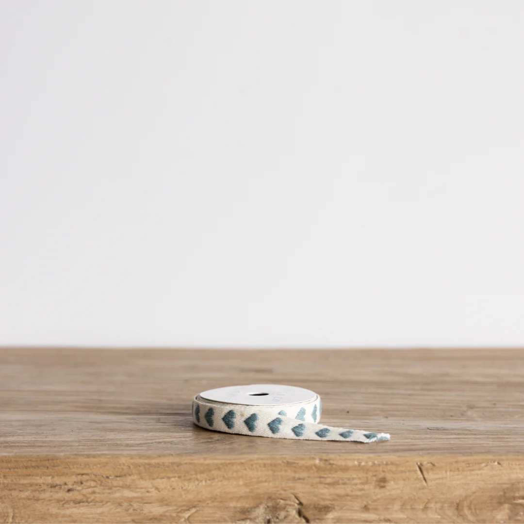 Deep Teal Hearts Woven Ribbon