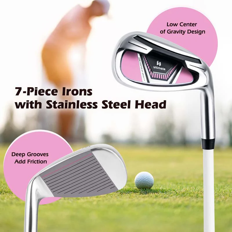 Women's Right Hand Complete Golf Club Set, 12 Pieces Golf Club Package Set with 460CC Driver, Irons 5-SW, Putter, Golf Cart Bag & Rain Hood