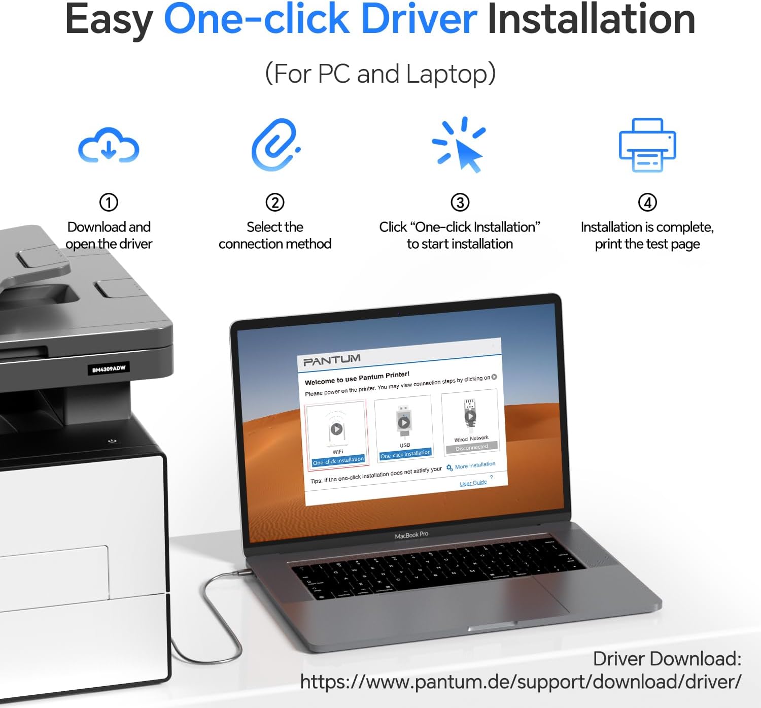 PANTUM BM4309ADW Multifunktionsdrucker Laserdrucker Schwarz Weiss, Automatischer Duplexdruck, Drucker Scanner Kopierer mit ADF, WLAN/LAN/USB, 3,5-Zoll-Touchscreen, 30ppm