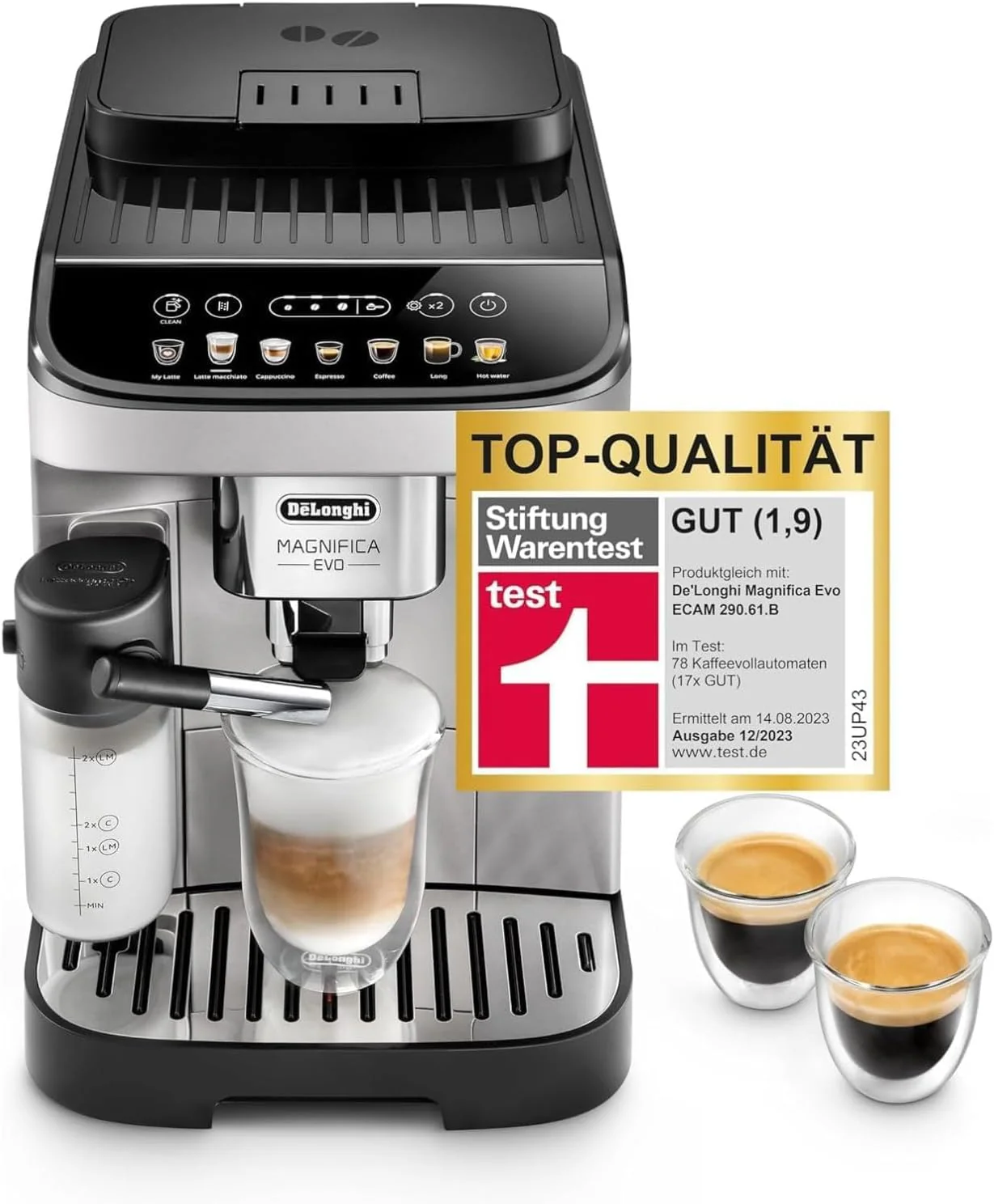 De'Longhi Magnifica Evo Next ECAM312.80.TB, Kaffeevollautomat mit 13 Getränken (Cappuccino, Espresso, Latte Macchiato), 2,4'' TFT Farbdisplay, LatteCrema Milchsystem, 2-Tassen-Funktion, Titan