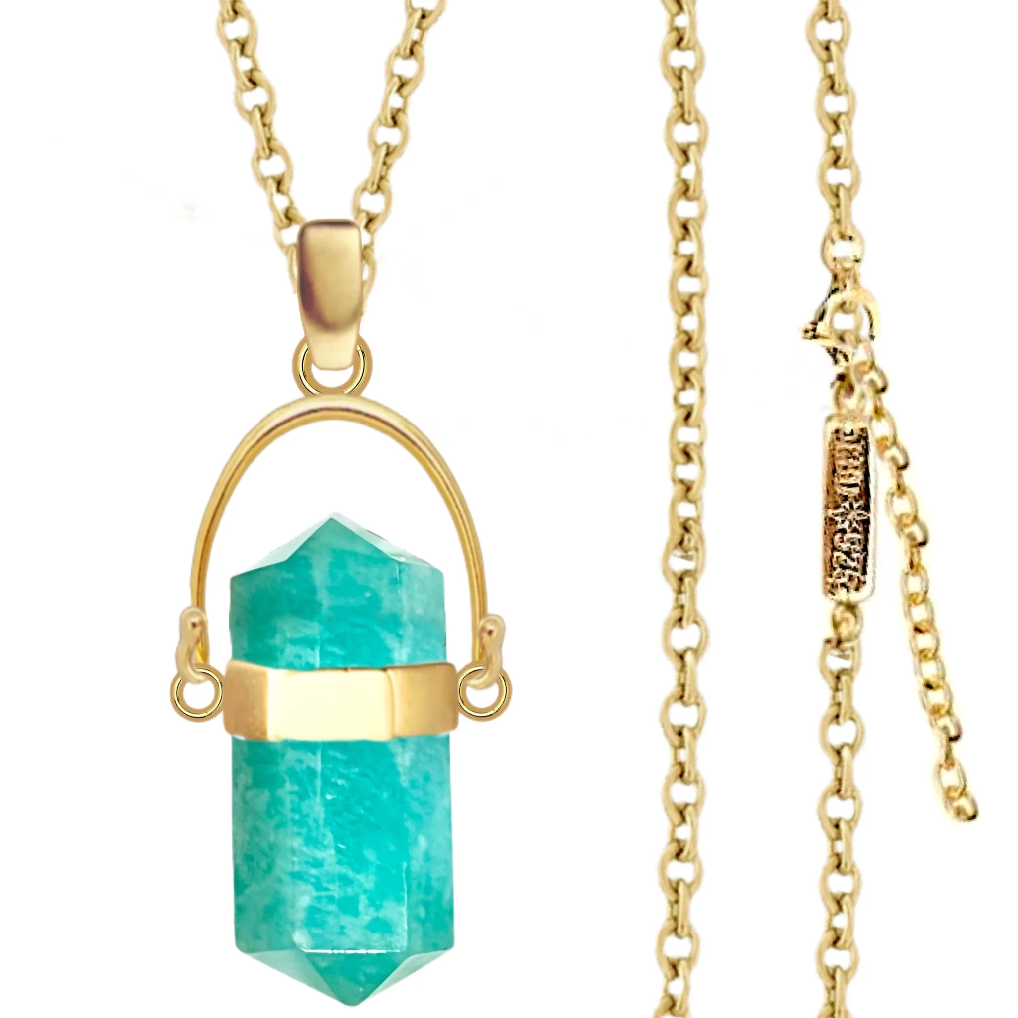 Laihas Large Crystal Kindness Gold Amazonite Necklace- Long Crystal Necklace