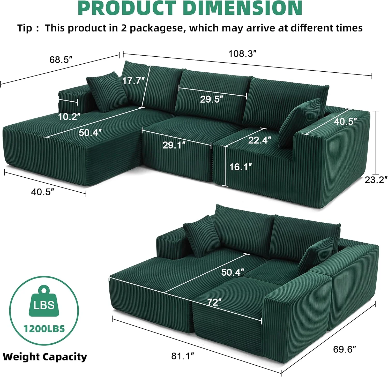 108 Modular Sectional Sofa Cloud Sectional Couch Modern Modular L-Shape Sofa Couch